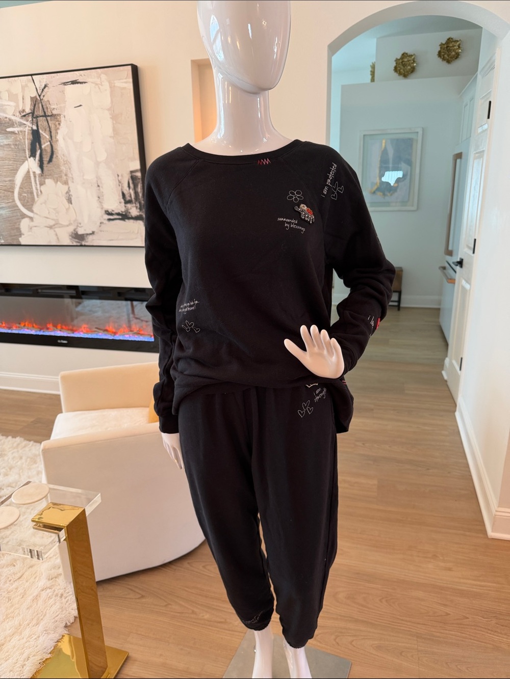 Ali-Mally Black Embroidered Lounge Set - Two-Piece Lounge Set
